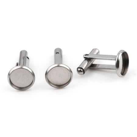 Picture of 304 Stainless Steel Cuff Links Round Silver Tone Rotatable (Fits 10mm Dia.) 26mm x 12mm, 1 Piece