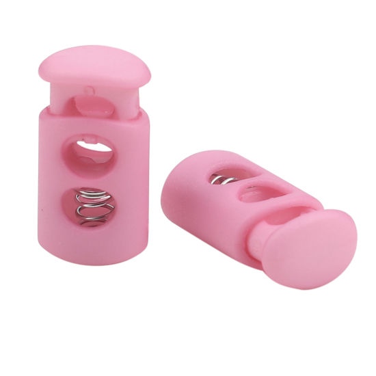 Picture of Plastic Cord Lock Stopper Cylinder Pink 24mm x 12mm, 10 PCs