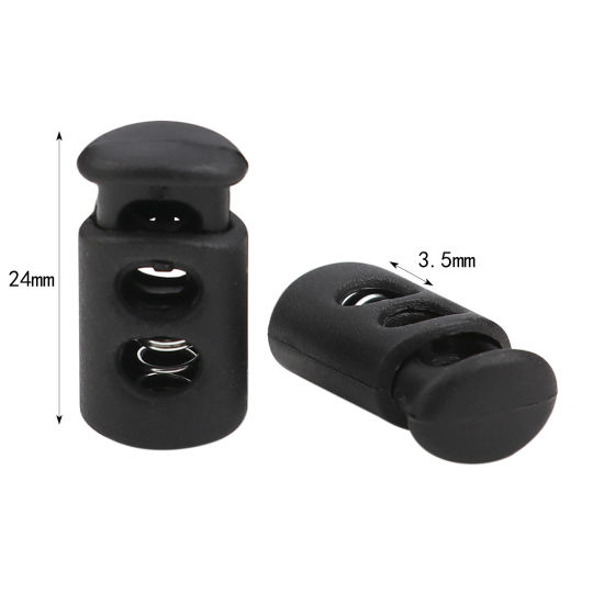 Picture of Plastic Cord Lock Stopper Cylinder Black 24mm x 12mm, 10 PCs