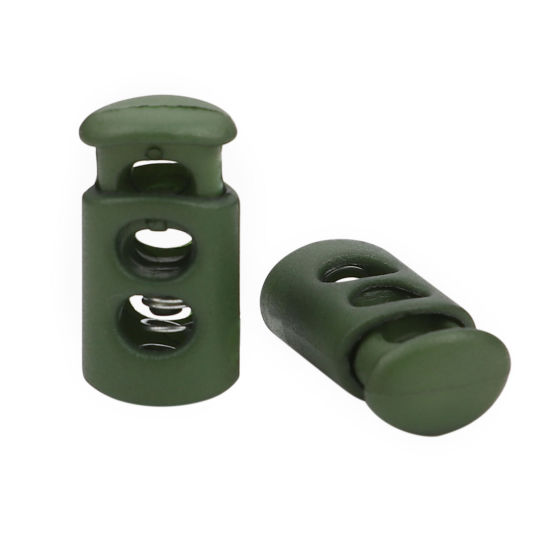 Picture of Plastic Cord Lock Stopper Cylinder Army Green 24mm x 12mm, 10 PCs