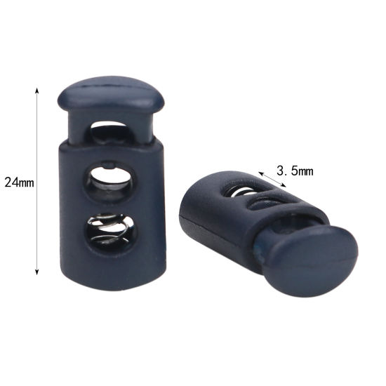 Picture of Plastic Cord Lock Stopper Cylinder Navy Blue 24mm x 12mm, 10 PCs
