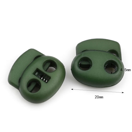 Picture of Plastic Cord Lock Stopper Oval Army Green 20mm x 20mm, 10 PCs