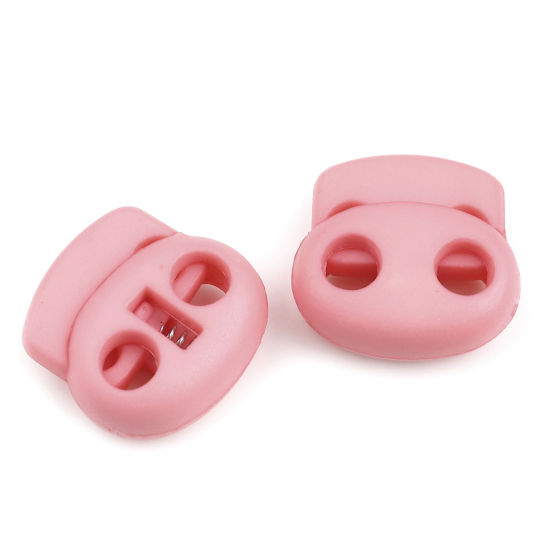 Picture of Plastic Cord Lock Stopper Oval Hot Pink 20mm x 20mm, 10 PCs