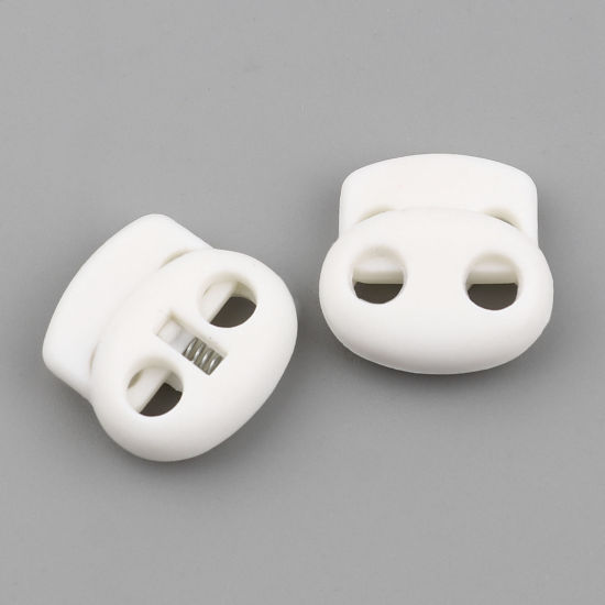 Picture of Plastic Cord Lock Stopper Oval White 20mm x 20mm, 10 PCs