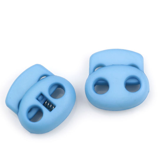 Picture of Plastic Cord Lock Stopper Oval Light Blue 20mm x 20mm, 10 PCs