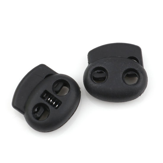 Picture of Plastic Cord Lock Stopper Oval Black 20mm x 20mm, 10 PCs