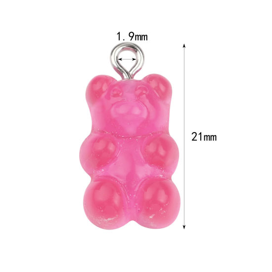 Picture of Acrylic Charms Bear Animal Fuchsia 21mm x 11mm, 20 PCs