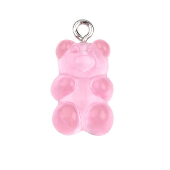 Picture of Acrylic Charms Bear Animal Pink 21mm x 11mm, 20 PCs