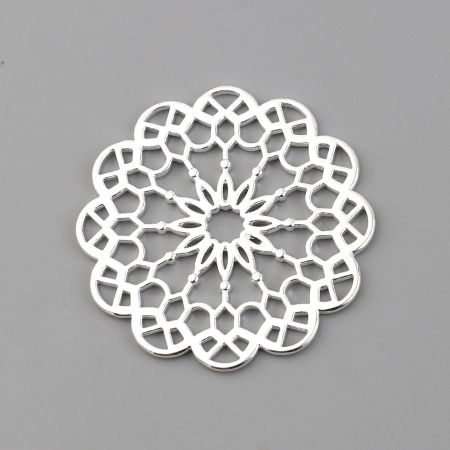 Zinc Based Alloy Connectors Round Silver Plated Filigree 39mm x 39mm, 5 PCs