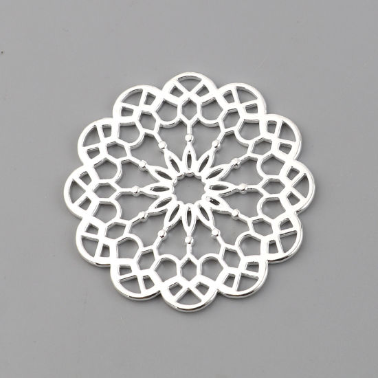 Picture of Zinc Based Alloy Connectors Round Silver Plated Filigree 39mm x 39mm, 5 PCs
