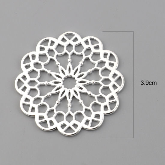 Picture of Zinc Based Alloy Connectors Round Silver Plated Filigree 39mm x 39mm, 5 PCs