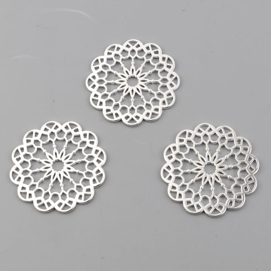 Picture of Zinc Based Alloy Connectors Round Silver Plated Filigree 39mm x 39mm, 5 PCs