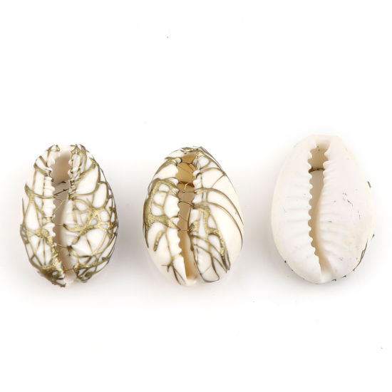 Bild von Natural Shell Charms Shell cremeweiß gefärbt 24 mm x 15 mm - 13 mm x 9 mm, 10 Stück