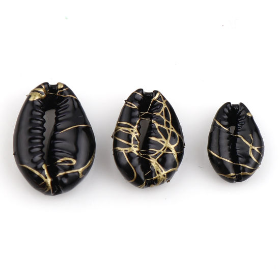 Bild von Natural Shell Charms Shell Black 24 mm x 15 mm - 13 mm x 9 mm, 10 Stück gefärbt