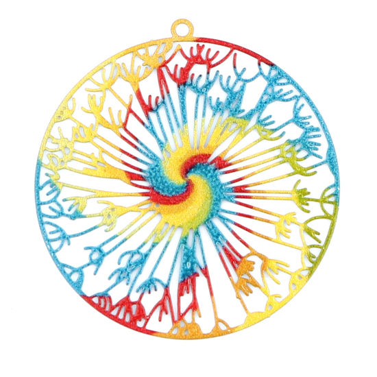 Picture of Iron Based Alloy Filigree Stamping Pendants Round Multicolor Swirl 42mm x 40mm, 5 PCs