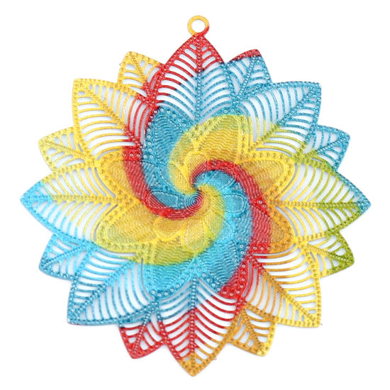 Picture of Iron Based Alloy Filigree Stamping Pendants Flower Multicolor Swirl 46mm x 44mm, 5 PCs