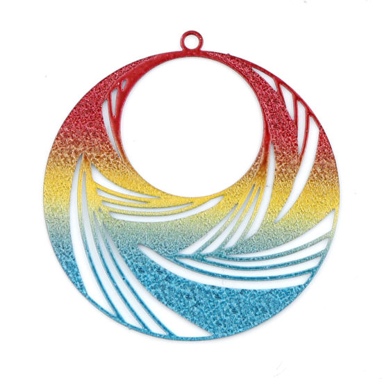 Immagine di Lega di Ferro Filigree Stamping Ciondoli Tondo Multicolore 43mm x 40mm , 5 Pz