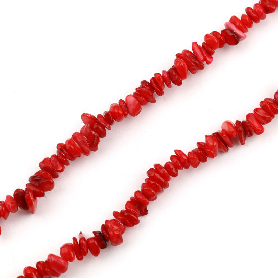 Image de Perles en Coquille Irrégulier Rouge à Strass Coloré 12mm x 8mm-5x4mm, Taille de Trou: 0.9mm, 79.5cm-79cm long, 1 Enfilade （Env. 290 Pcs/Enfilade)
