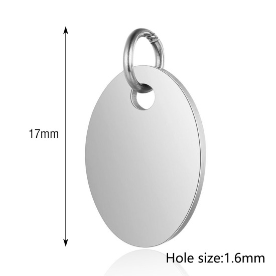 Image de BreloquesÉtiquettes d'Estampage Vierges en 201 Acier Inoxydable Ovale Argent Mat Polissage Miroir 17mm x 10mm, 1 Pièce