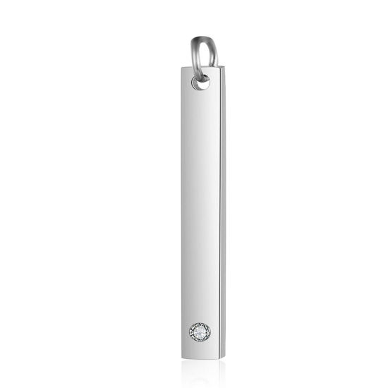 Image de PendentifsÉtiquettes d'Estampage Vierges en Acier Inoxydable Rectangle Argent Mat Polissage Miroir à Strass Transparent 35mm x 4mm, 1 Pièce