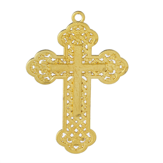 Picture of Zinc Based Alloy Easter Pendants Cross Gold Plated Hollow 70mm(2 6/8") x 50mm(2"), 10 PCs