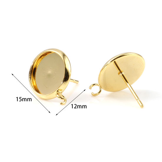 304ステンレス鋼 イヤリング 円形 金メッキ ループ付き ( 10mm に適応) 15mm x 12mm、 ワイヤーサイズ: （21号）、 6 個 の画像
