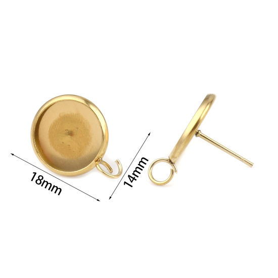 304ステンレス鋼 イヤリング 円形 金メッキ ループ付き ( 12mm に適応) 18mm x 14mm、 ワイヤーサイズ: （21号）、 6 個 の画像