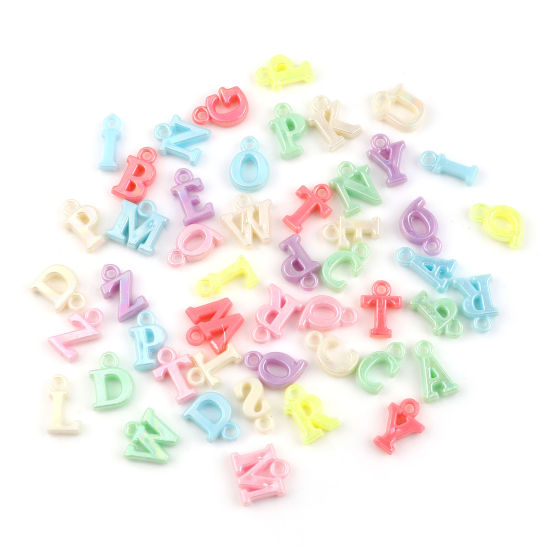 Picture of Plastic Charms Capital Alphabet/ Letter At Random Color AB Color 14mm x 11mm - 14mm x 4mm, 1 Packet ( 100 PCs/Packet)