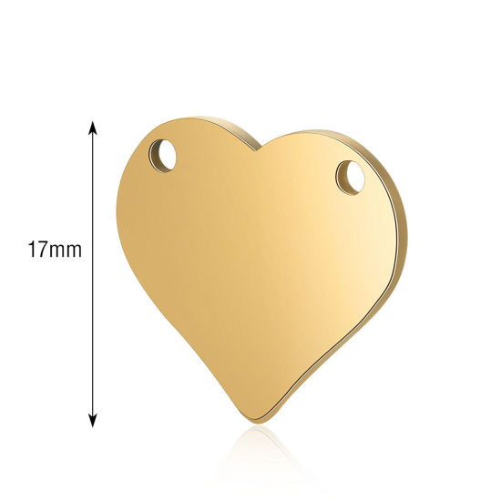 Picture of Stainless Steel Blank Stamping Tags Connectors Charms Pendants Heart Gold Plated Mirror Polishing 16mm x 15mm, 1 Piece