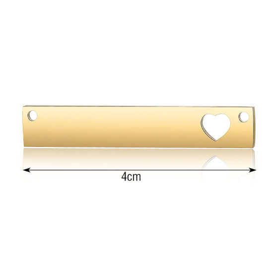 Picture of Stainless Steel Blank Stamping Tags Connectors Charms Pendants Rectangle Gold Plated Mirror Polishing 40mm x 7mm, 1 Piece