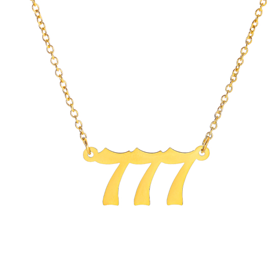 Immagine di 316 Acciaio inossidabile Cavo Catena Accessori Collana Oro Placcato Numero Messaggio" 777 " 40cm Lunghezza, 1 Pz