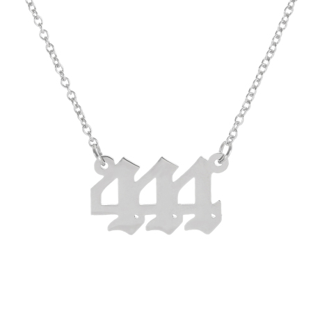 Image de Chaîne Maille Forçat Colliers en 316 Acier Inoxydable Argent Mat Chiffre Gravé Mot " 444 " 40cm Long, 1 Pièce