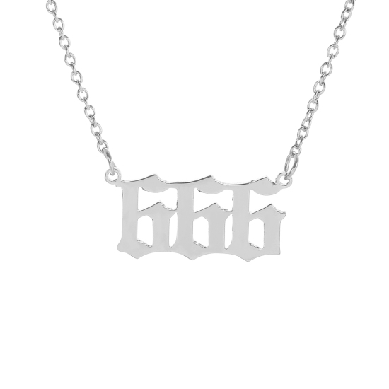 Immagine di 316 Acciaio inossidabile Cavo Catena Accessori Collana Tono Argento Numero Messaggio" 666 " 40cm Lunghezza, 1 Pz