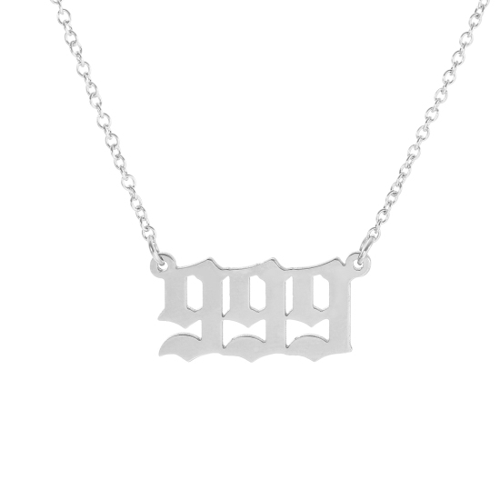 Immagine di 316 Acciaio inossidabile Cavo Catena Accessori Collana Tono Argento Numero Messaggio" 999 " 40cm Lunghezza, 1 Pz