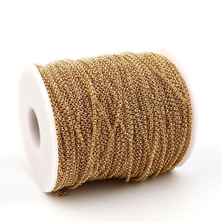 Picture of 1 M (Approx 3.28 Foot) Brass Link Cable Chain For Handmade DIY Jewelry Making Findings Real Gold Plated 2x2mm