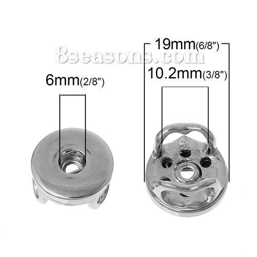Picture of Snap Button Jewelry Slide Beads Round Silver Tone Fit 18mm/20mm Snap Buttons 19mm( 6/8") Dia, Hole Size: 6mm( 2/8"), 2 PCs