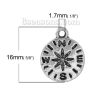 Picture of Zinc Based Alloy Disc Charms Travel Compass Antique Silver Color 16mm( 5/8") x 13mm( 4/8"), 30 PCs