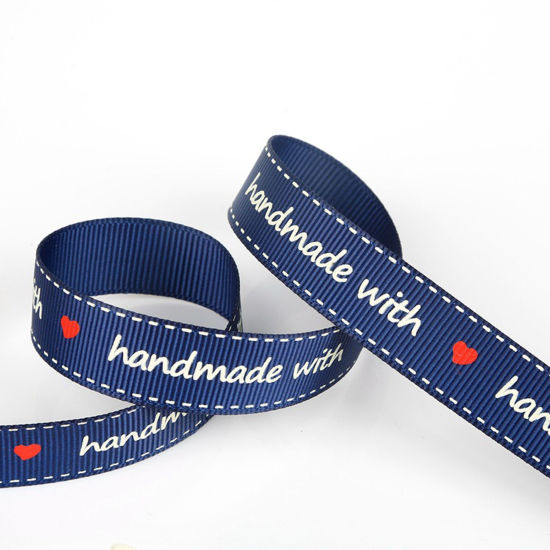 Bild von Terylen Bandwirkerei Marineblau Message " Hand Made With Love " 16mm, 1 Packung(5 Yards / Packung)