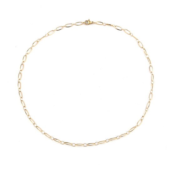 Imagen de 1 Unidad Enchapado al Vacío 304 Acero Inoxidable Collares Óvalo Chapado en Oro 50cm longitud