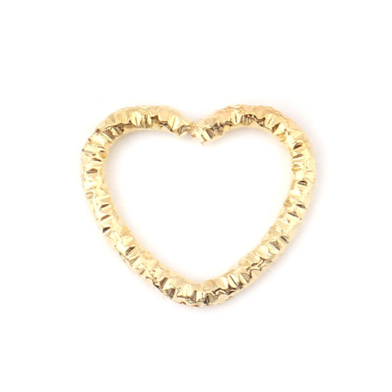 Picture of 100 PCs 14mm x 12mm, 1.6mm(14 gauge) Iron Based Alloy Open Jump Rings Findings For Jewelry Making Gold Plated Heart Faceted