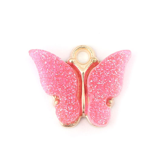 Immagine di Lega di Zinca + Acrilato Insetto Charms Farfalla Oro Placcato Rosa Brillio 14mm x 13mm , 10 Pz
