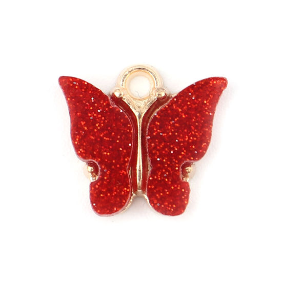Immagine di Lega di Zinca + Acrilato Insetto Charms Farfalla Oro Placcato Rosso Brillio 14mm x 13mm , 10 Pz