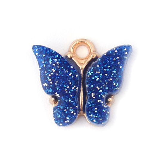 Immagine di Lega di Zinca + Acrilato Insetto Charms Farfalla Oro Placcato Blu Brillio 14mm x 13mm , 10 Pz