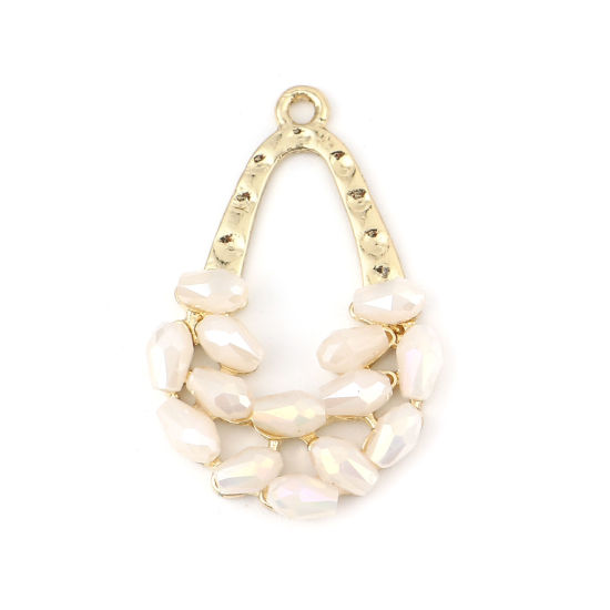 Immagine di Lega di Zinca + Acrilato Ciondoli Goccia Oro Placcato Bianco Sporco 34mm x 22mm , 2 Pz