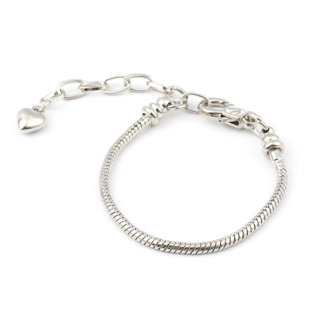 Bild von Kupfer Schlangenkette Armbänder im europäischen Stil Silberfarbenes Herz zum Abschrauben 14cm lang, 1 Stück