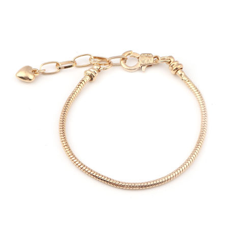 Bild von Kupfer Schlangenkette European Style Armbänder Vergoldet Herz Abschraubbar 17,5cm (6 7/8") lang, 1 Stück