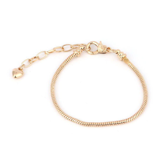 Picture of Copper Snake Chain European Style Bracelets Gold Plated Heart Can Be Screwed Off 19.5cm(7 5/8") long, 1 Piece