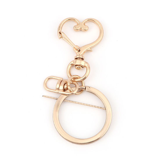 Изображение Цинковый Сплав Кольца и Цепи для Ключей KC Позолоченный Кольцо Сердце 6.8см, 10 Комплектов ( 3 ШТ/Комплект)