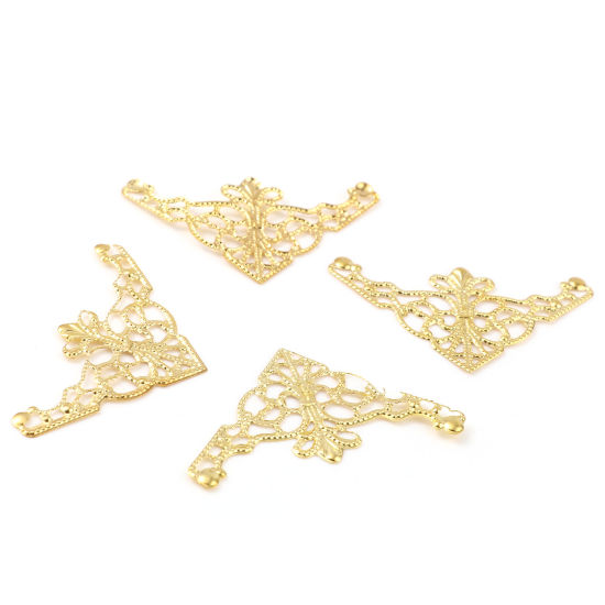 Picture of Iron Based Alloy Embellishments Triangle Gold Plated Filigree Filigree Stamping 48mm x 26mm, 50 PCs