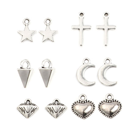 Picture of Zinc Based Alloy Charms Cross Antique Silver Color Moon 18mm x 10mm - 10mm x 7mm, 1 Set ( 12 PCs/Set)